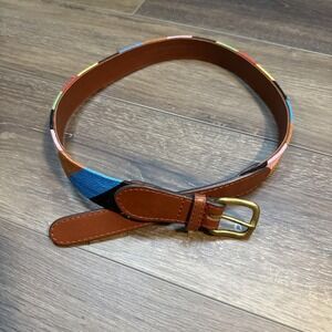 Smathers & Branson Handstitched Multicolor Striped Needlepoint Belt Men's 32